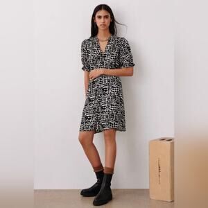 ba&sh Oia Knee Length Printed Black and White Dress, size S